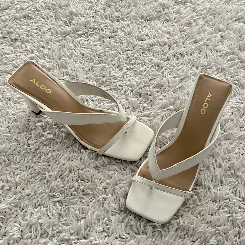 White Aldo Mule Heels